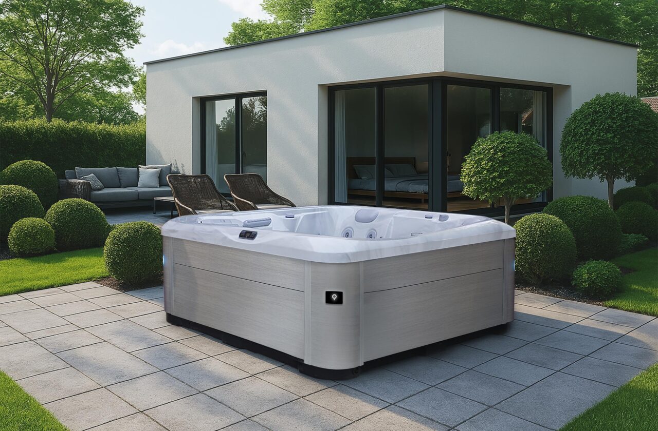 AquaSolus Aspen hot tub in a garden