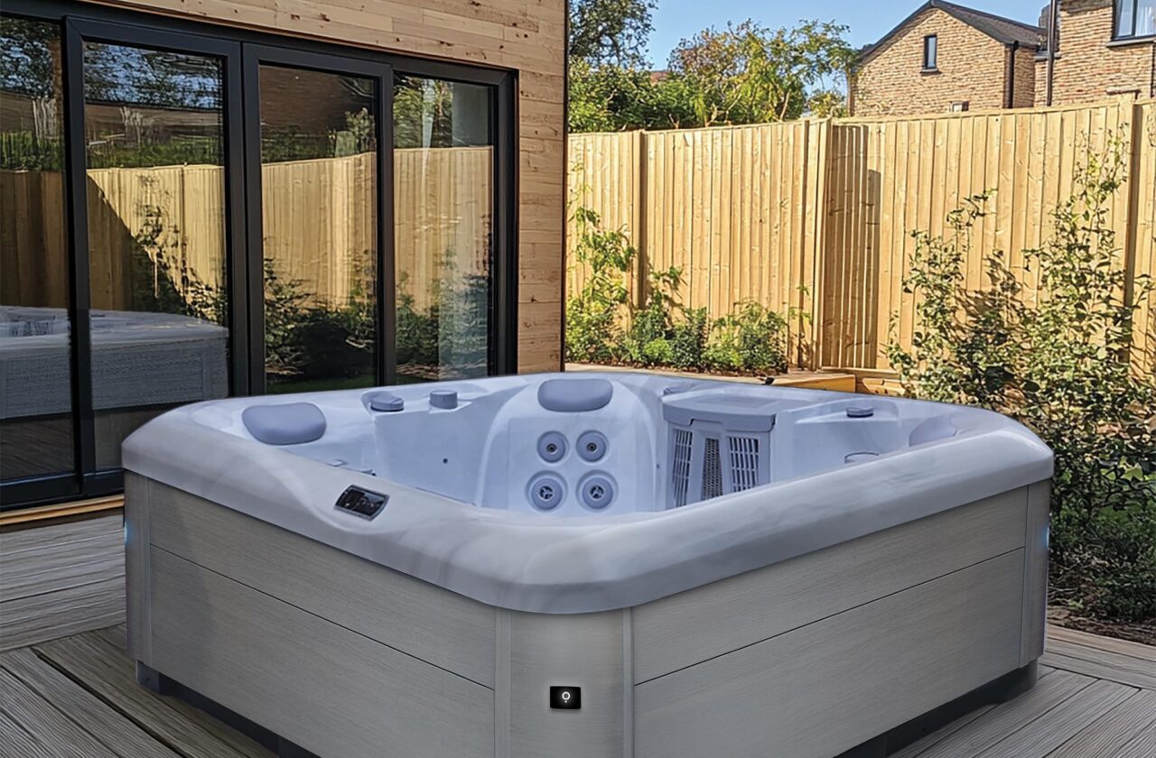 AquaSolus Brook hot tub in a garden