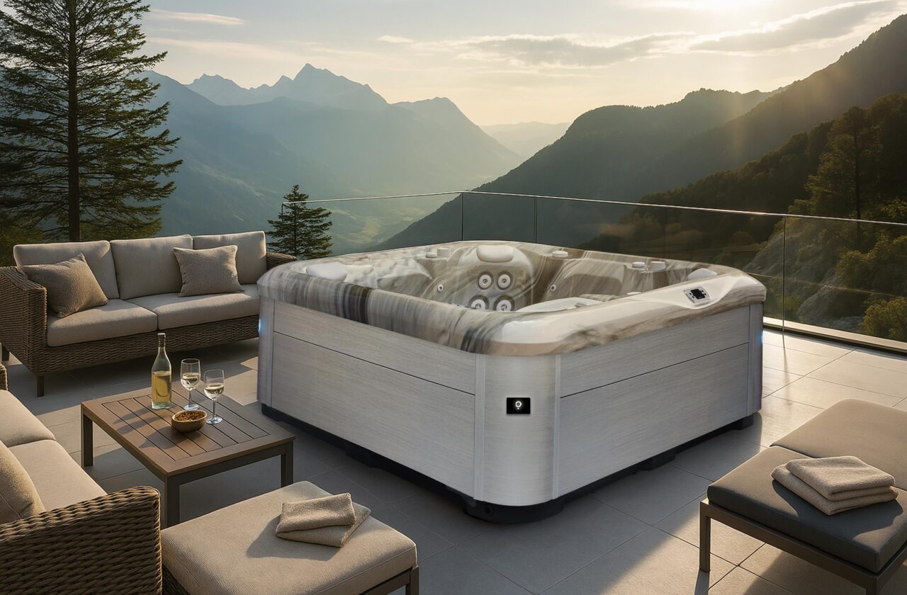 AquaSolus Eden hot tub in a garden