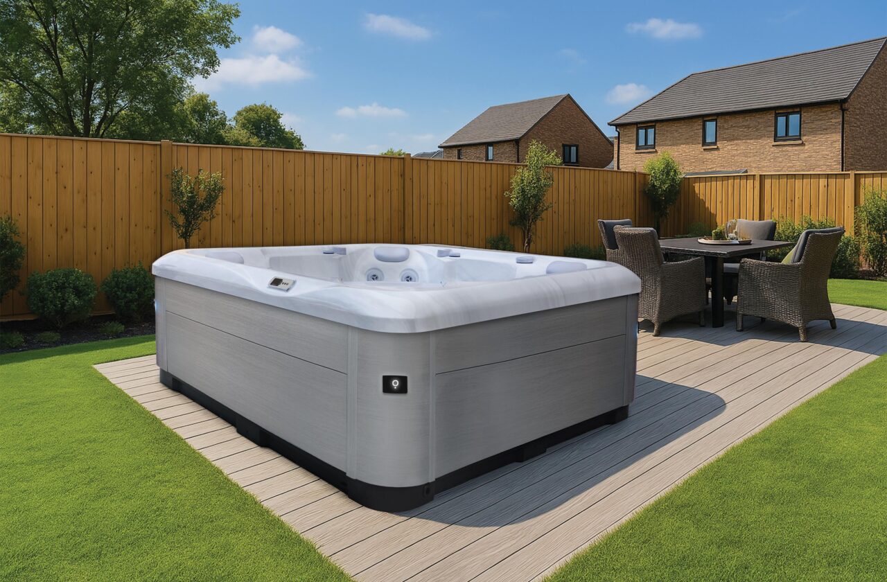 AquaSolus Zephyr hot tub in a garden