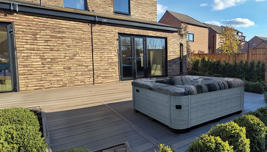 AquaSolus Cypress hot tub in a backyard